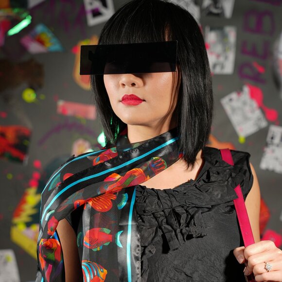 Unique Ocean-Inspired Scarf – Fish Print, Feels Like Silk, Summer Chic - Picture 3 of 11